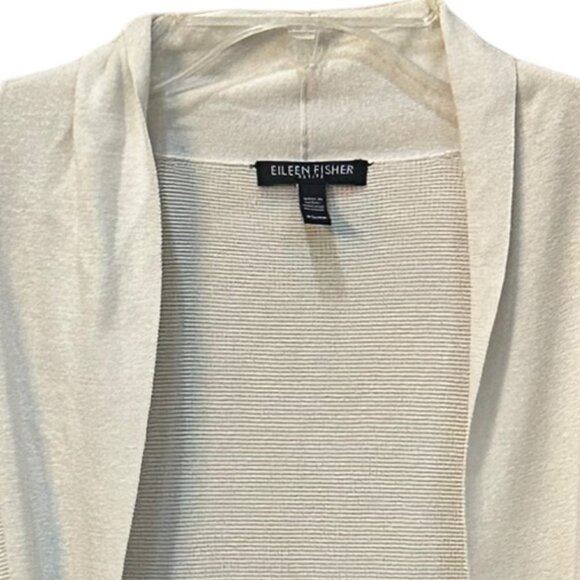 Eileen Fisher Petite Open Cardigan Half Sleeve‎ Sweater Cream P/S P/P - Picture 3 of 7